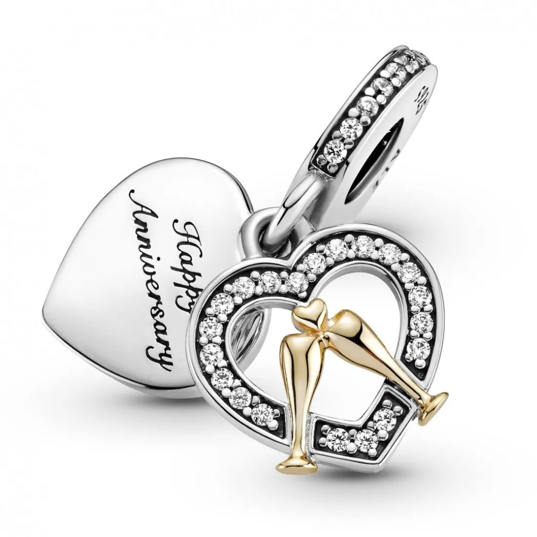 Charm Double Pendant Joyeux Anniversaire de Mariage Bicolore Pandora People