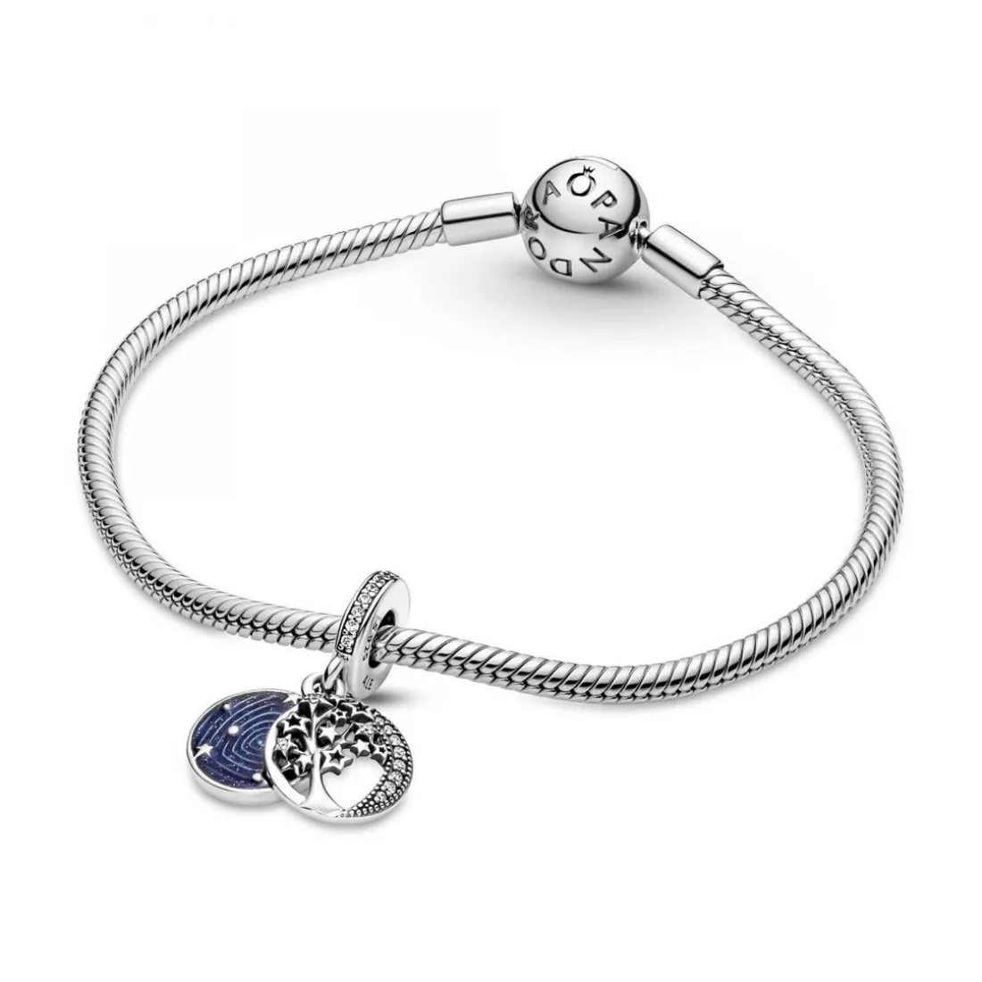 Charm double pendant Pandora Moments Arbre & Lune de la Galaxie
