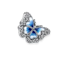 Charm Pandora Moments Papillon bleu scintillant double face