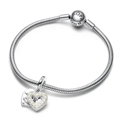 Charm Pandora Moments - Pendant Double Cœur Blanc Nacré