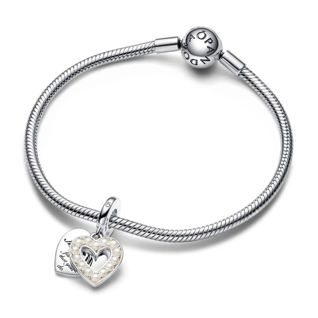 Charm Pandora Moments - Pendant Double Cœur Blanc Nacré