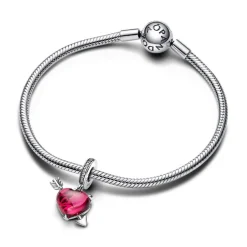 Charm Pendant Cœur Rouge et Flèche en Verre de Murano