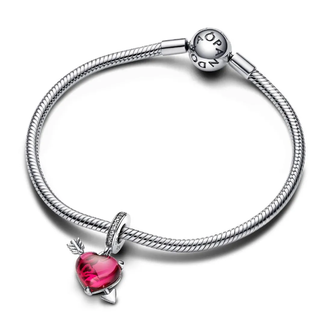 Charm Pendant Cœur Rouge et Flèche en Verre de Murano