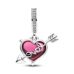 Charm Pendant Cœur Rouge et Flèche en Verre de Murano