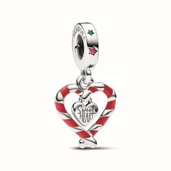 Charm Pendant de Noël Double Cœur en Sucre d’Orge