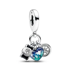 Charm Pendant Triple Appareil Photo, Cœur et Boussole