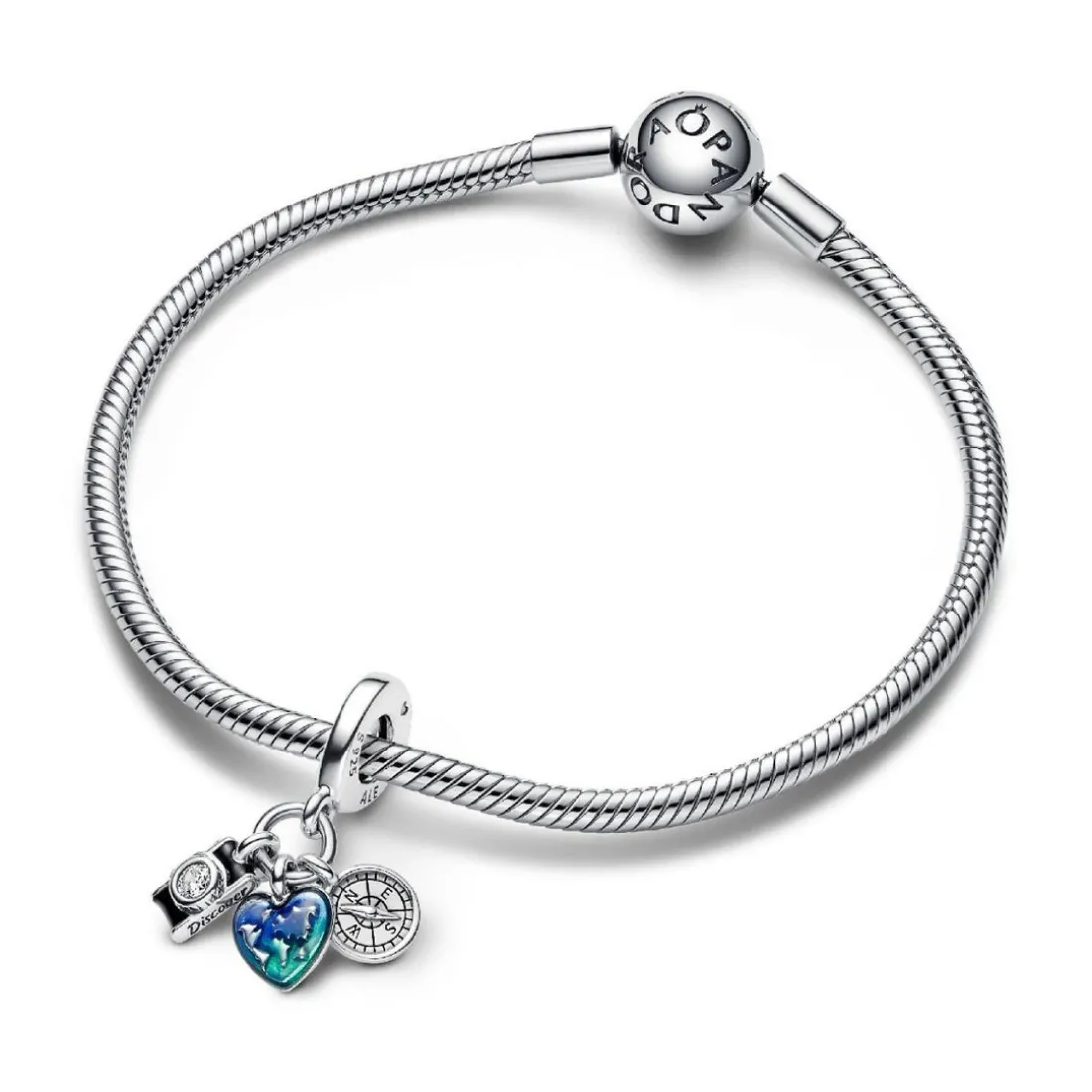Charm Pendant Triple Appareil Photo, Cœur et Boussole