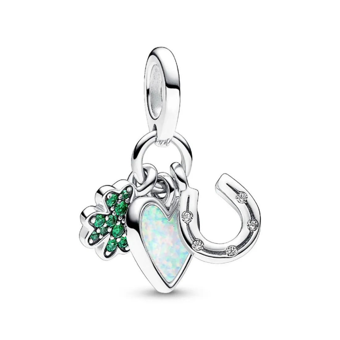 Charm Pendant Triple Trèfle à Quatre Feuilles, Cœur et Fer à Cheval