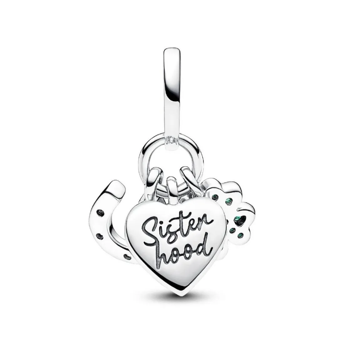 Charm Pendant Triple Trèfle à Quatre Feuilles, Cœur et Fer à Cheval
