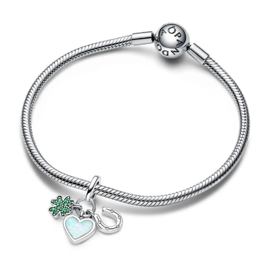 Charm Pendant Triple Trèfle à Quatre Feuilles, Cœur et Fer à Cheval