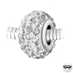 Charm perle pavé de cristaux blancs et acier par SC Crystal BEA0031