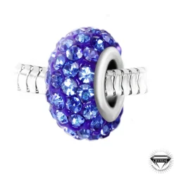 Charm perle pavé de cristaux bleus et acier par SC Crystal BEA0034