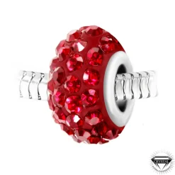 Charm perle pavé de cristaux rouges et acier par SC Crystal BEA0027