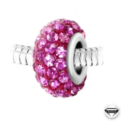 Charm perle pavé de cristaux roses et acier par SC Crystal BEA0029