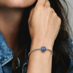 Charm Rond Pavé Scintillant Bleu