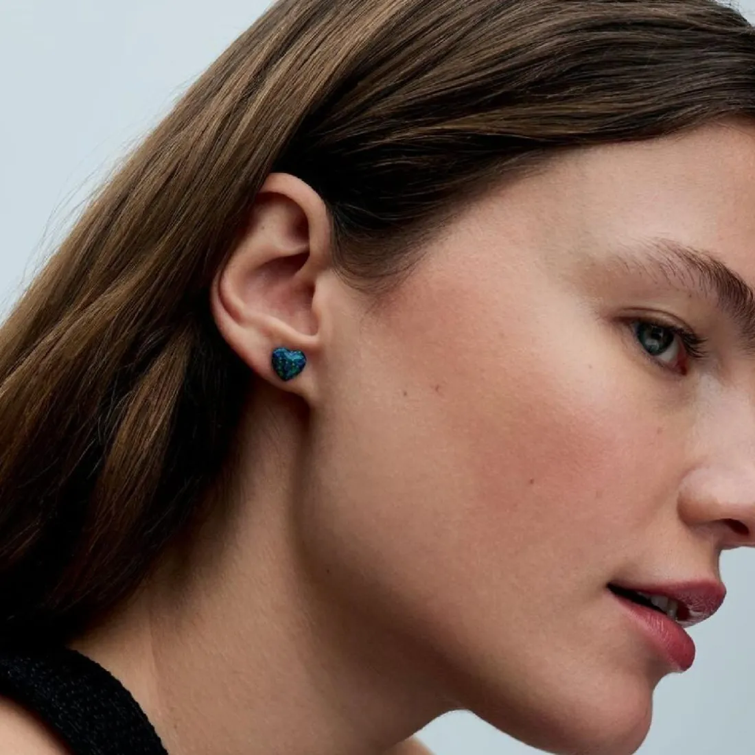 Clous d’Oreilles Cœur Vert Opalescent