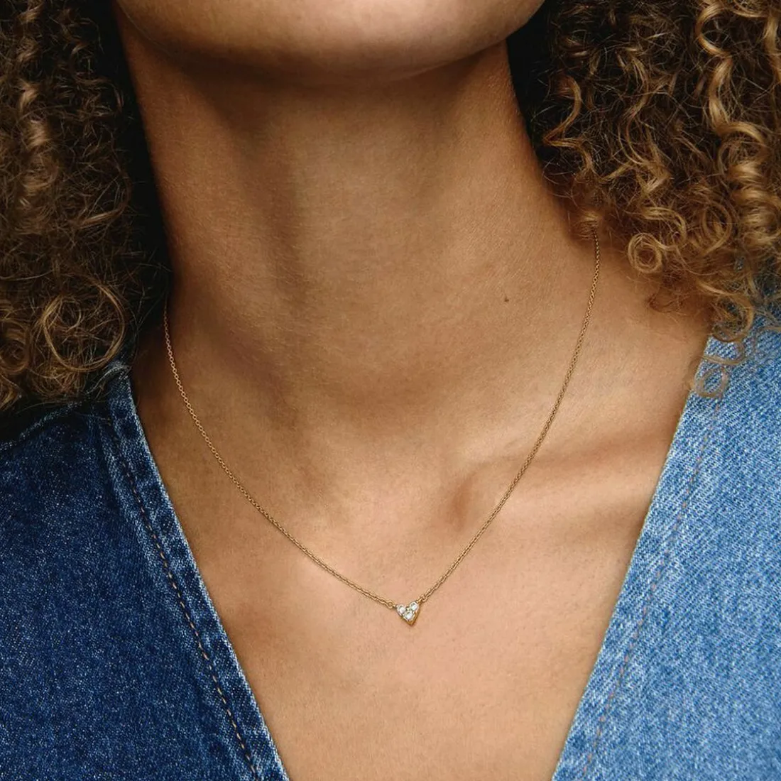 Collier Cœur Trois Pierres - Pandora Timeless Doré