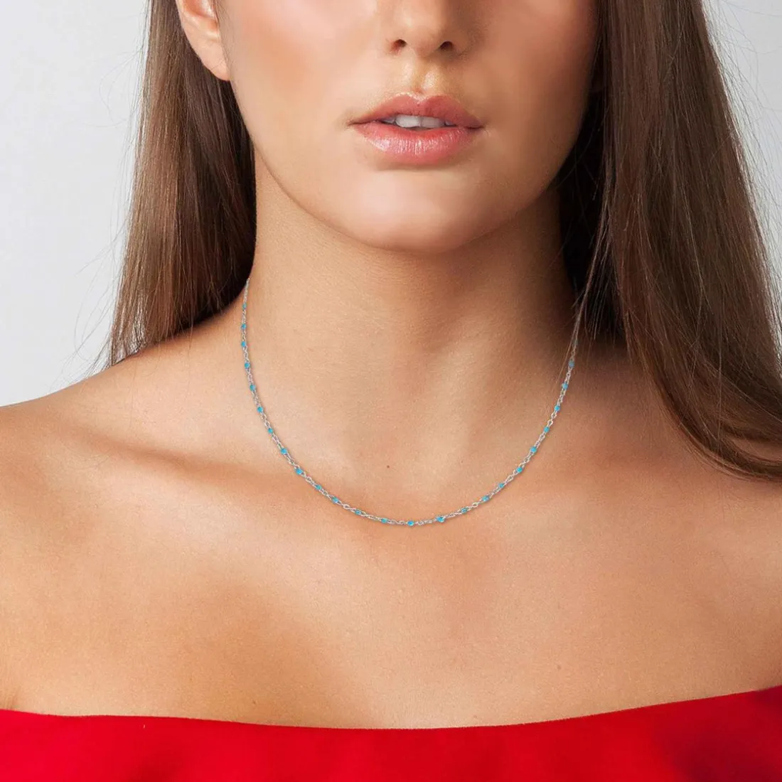 Collier femme Angèle M - B2380-BLEU Acier Argent