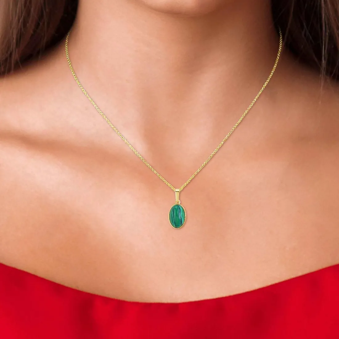 Collier femme Angèle M - B2458-MALACHITE Métal Doré