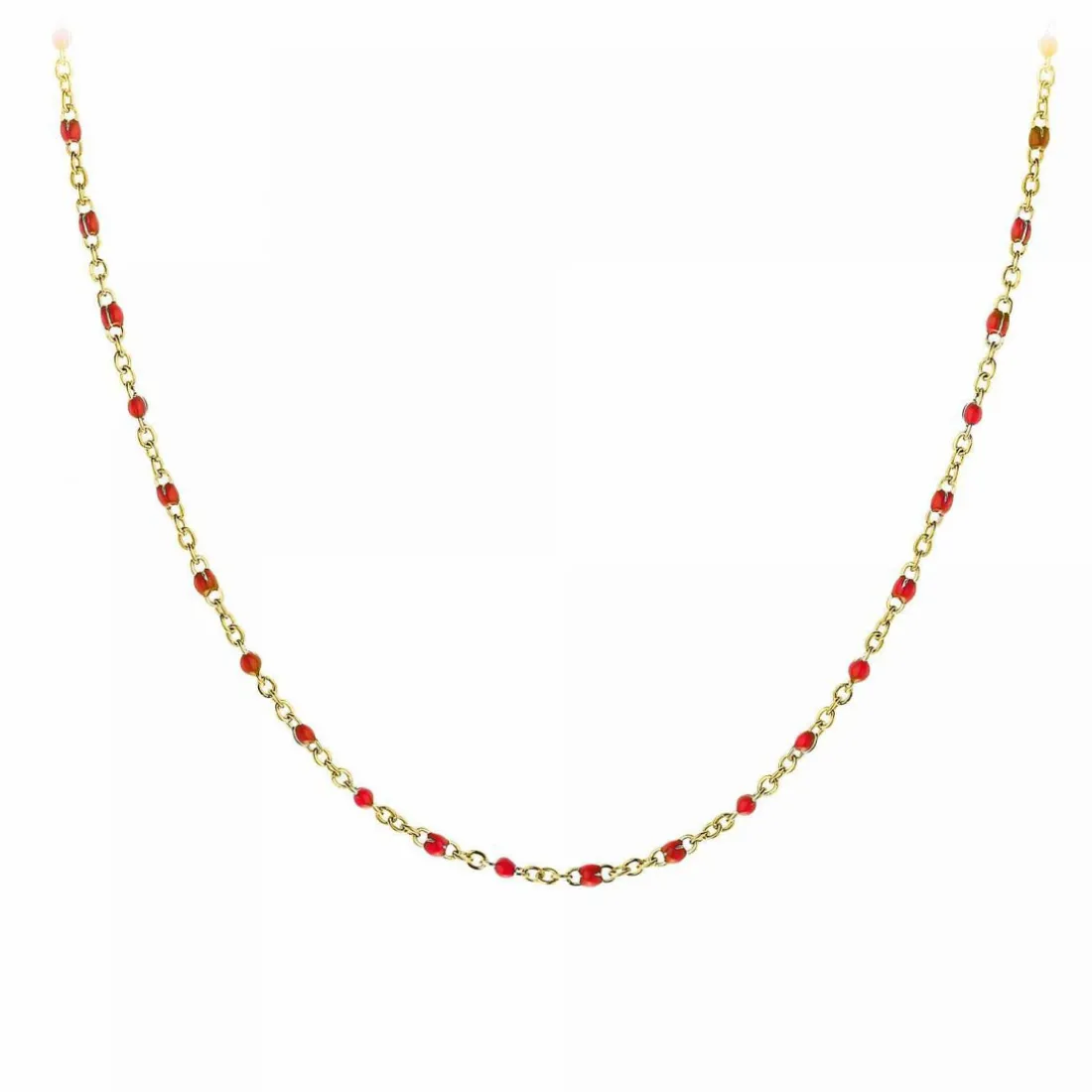 Collier femme Angèle M - B2394-ROUGE - Acier Doré