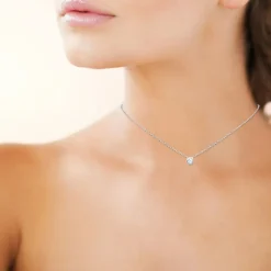 Collier femme argent rhodié blanc serti clos serti classique - VWZ4W040