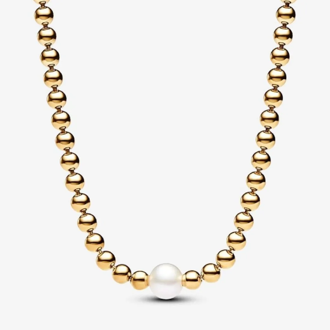 Collier femme métal doré à l'or fin avec perle et zircone Pandora Timeless