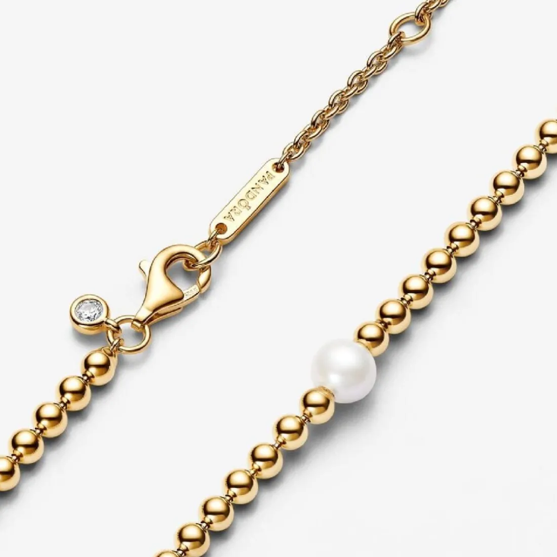 Collier femme métal doré à l'or fin avec perle et zircone Pandora Timeless