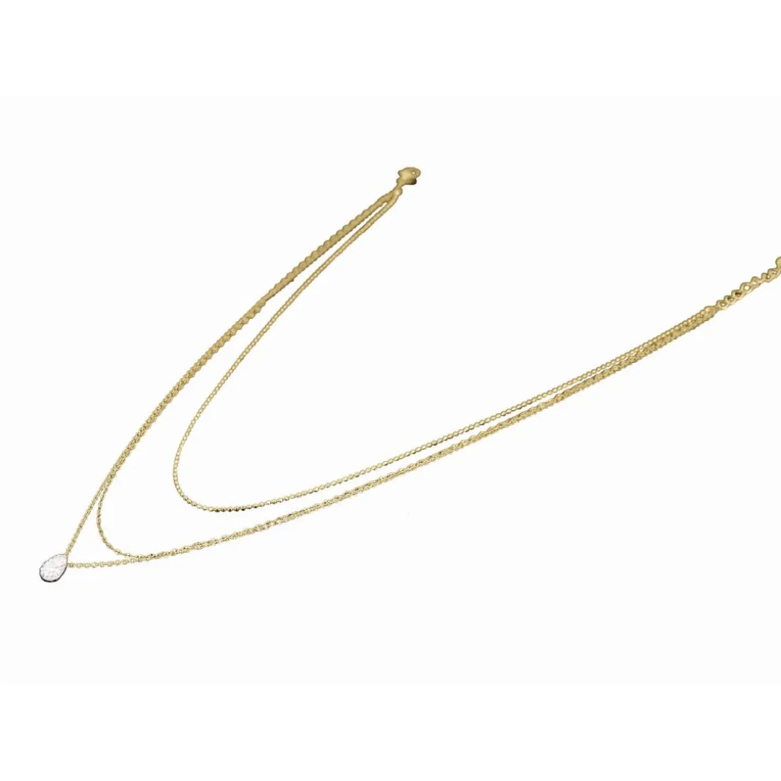 Collier Etincelle Acier Doré 3 Rangs 40/45/47 + 3 cm Et Pavage