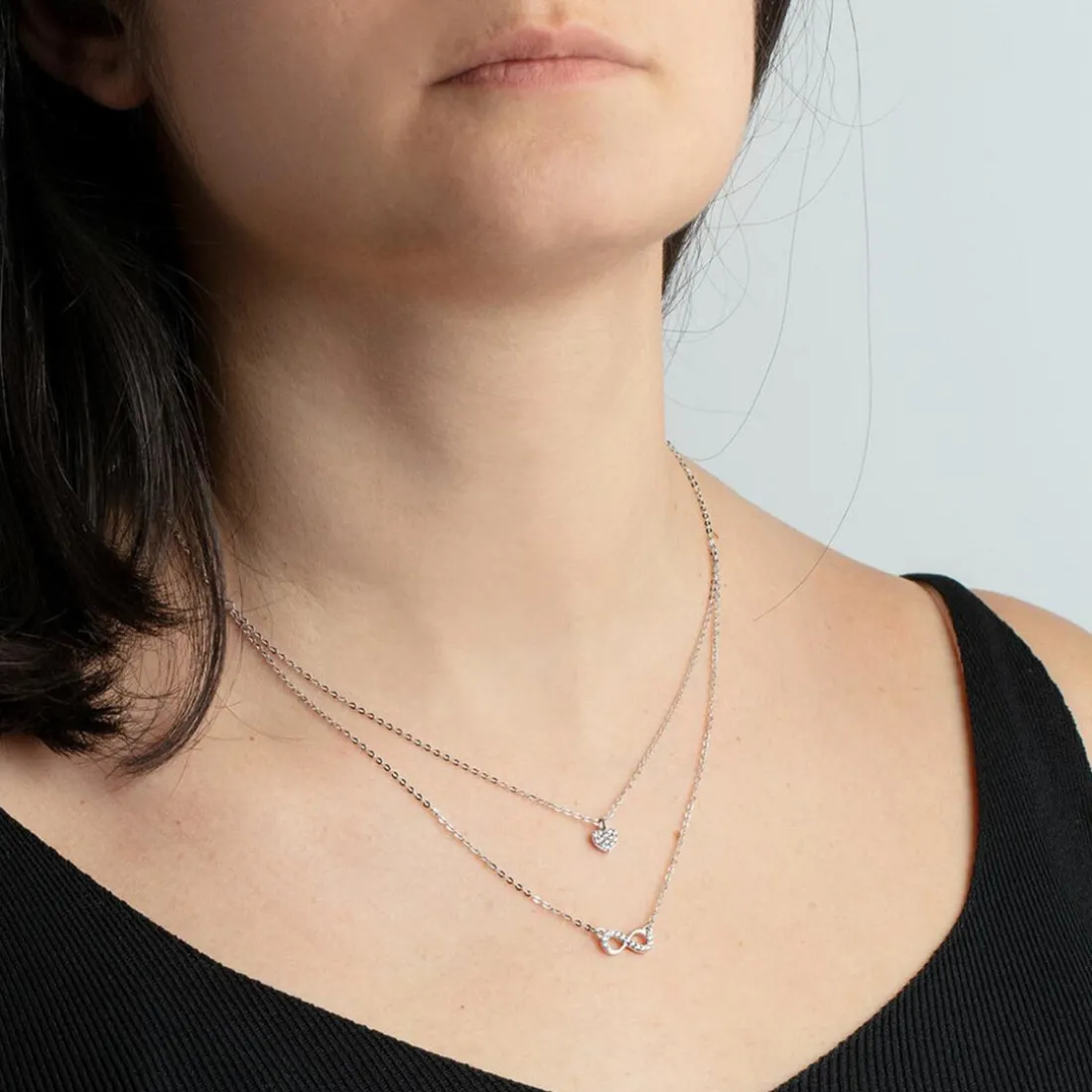 Collier et pendentif Lotus Silver Trendy LP1680-1-3 - Collier et pendentif Argent Double Chaine Cœur Et Infini Femme