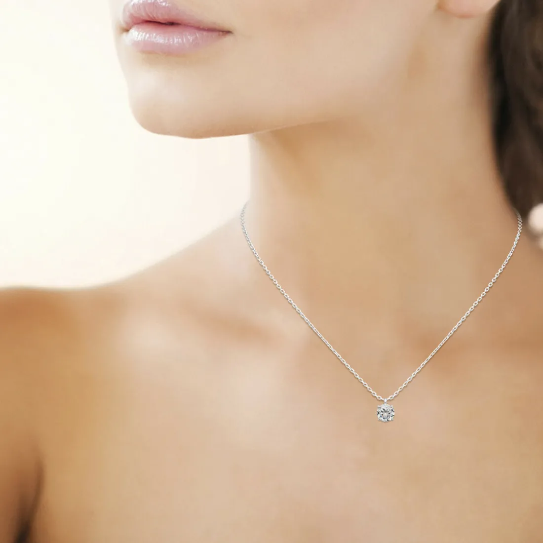 Collier femme argent rhodié blanc serti griffe - VW30W645