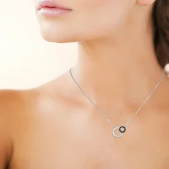 Collier femme argent rhodié teinté serti griffe - VWZ5VU45
