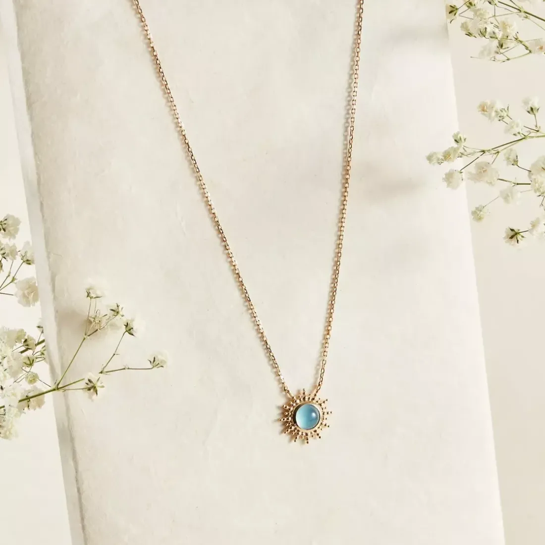 Collier femme plaqué or agate bleue serti clos - UW3YUZ45