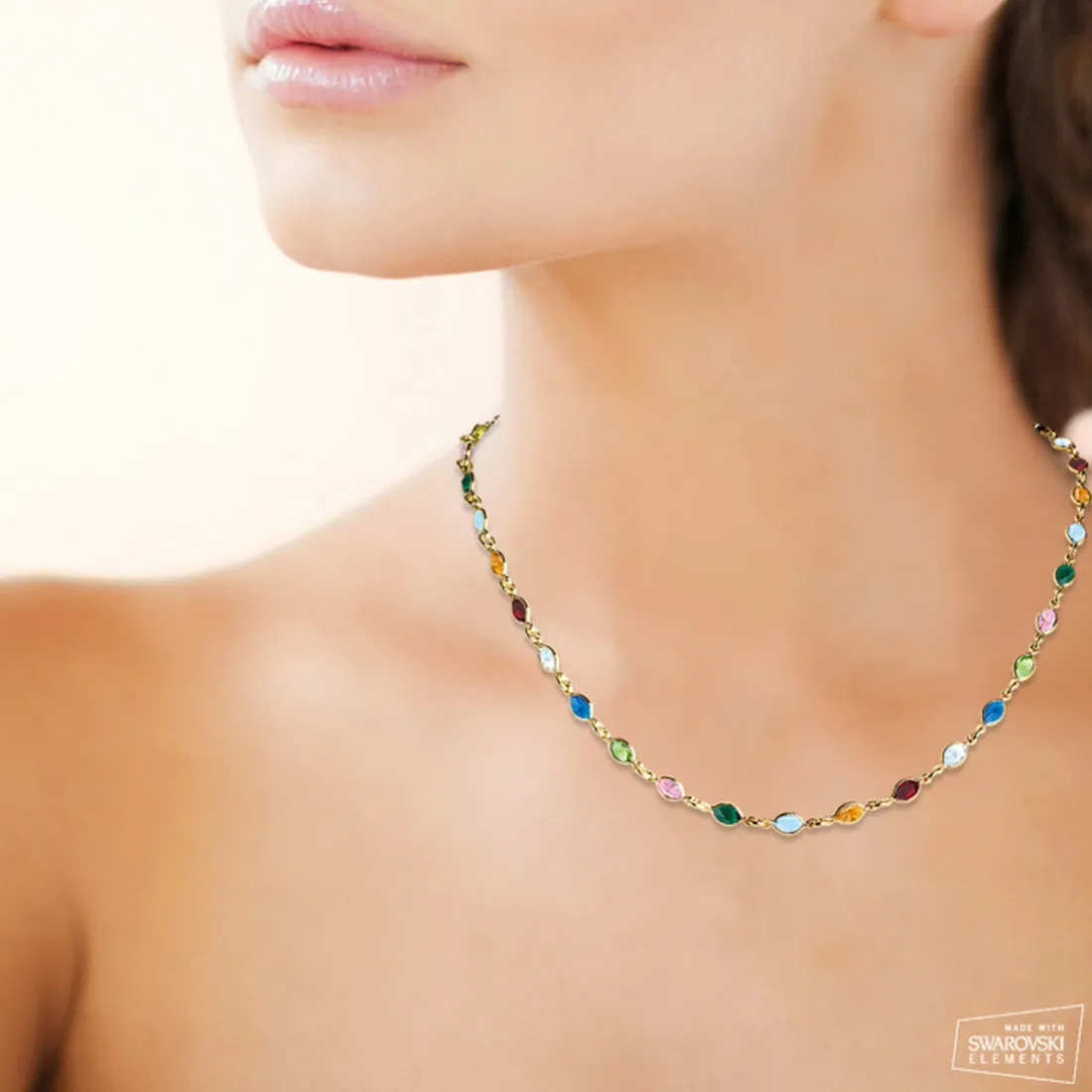 Collier femme plaqué or cristal serti clos serti clos multicolor - YVW0VZ45