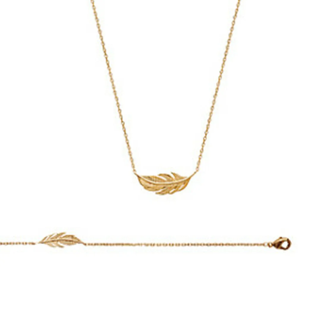 Collier femme plaqué or feuillage - UYZ35345