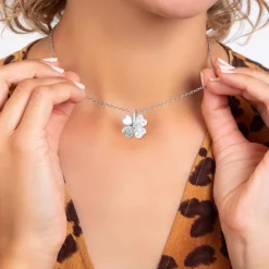 Collier Femme So Charm - B128-ARGENT-CRYS - Collier Trèfle Argenté