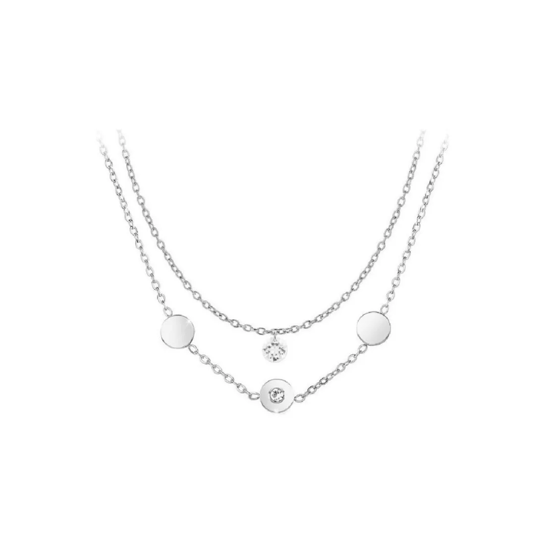 Collier Femme So Charm - B2411-ARGENT+B2382-ARGENT-10001-CRYS - Collier Mode Argenté