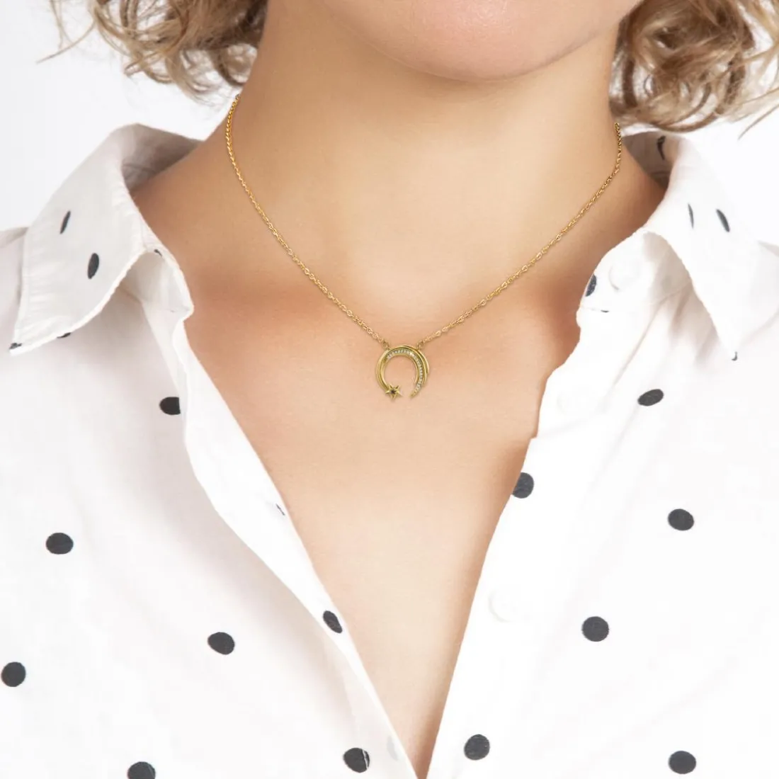 Collier Femme So Charm - BD3301-DORE-DIAMANT-NOIR - Collier Mode Doré