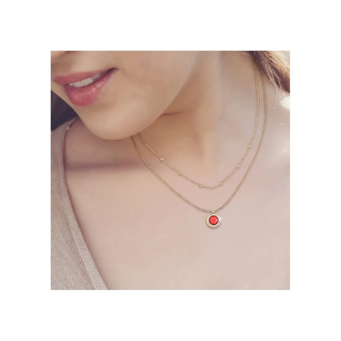 Collier Femme So Charm - B2126-ROUGE+B2370-DORE - Collier Mode Doré