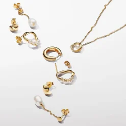 Collier plaqué or 14 carats avec perle d'eau douce de culture traitée blanche et zircon cubique transparent