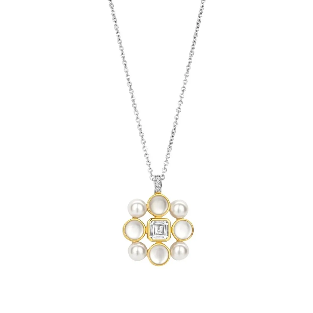 Collier Ti Sento - 34046YP Argent Doré Perles Synthétiques Et Oxyde De Zirconium Rond