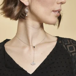 Collier Y Arielle Argenté & Onyx Noir