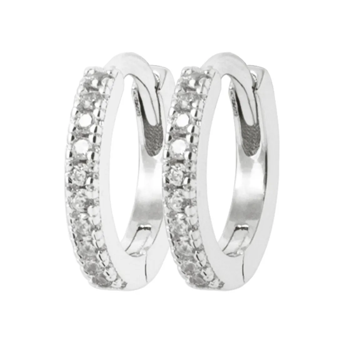 Créoles femme femme argent rhodié blanc serti griffe 11 mm classiques - Z634ZZ0