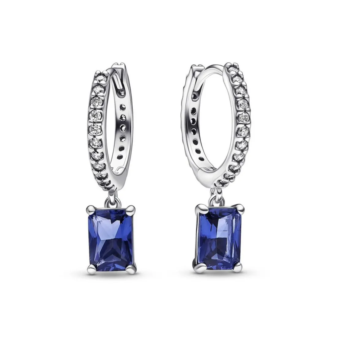 Créoles Rectangle Scintillant Bleu – Pandora Timeless