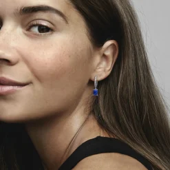 Créoles Rectangle Scintillant Bleu – Pandora Timeless