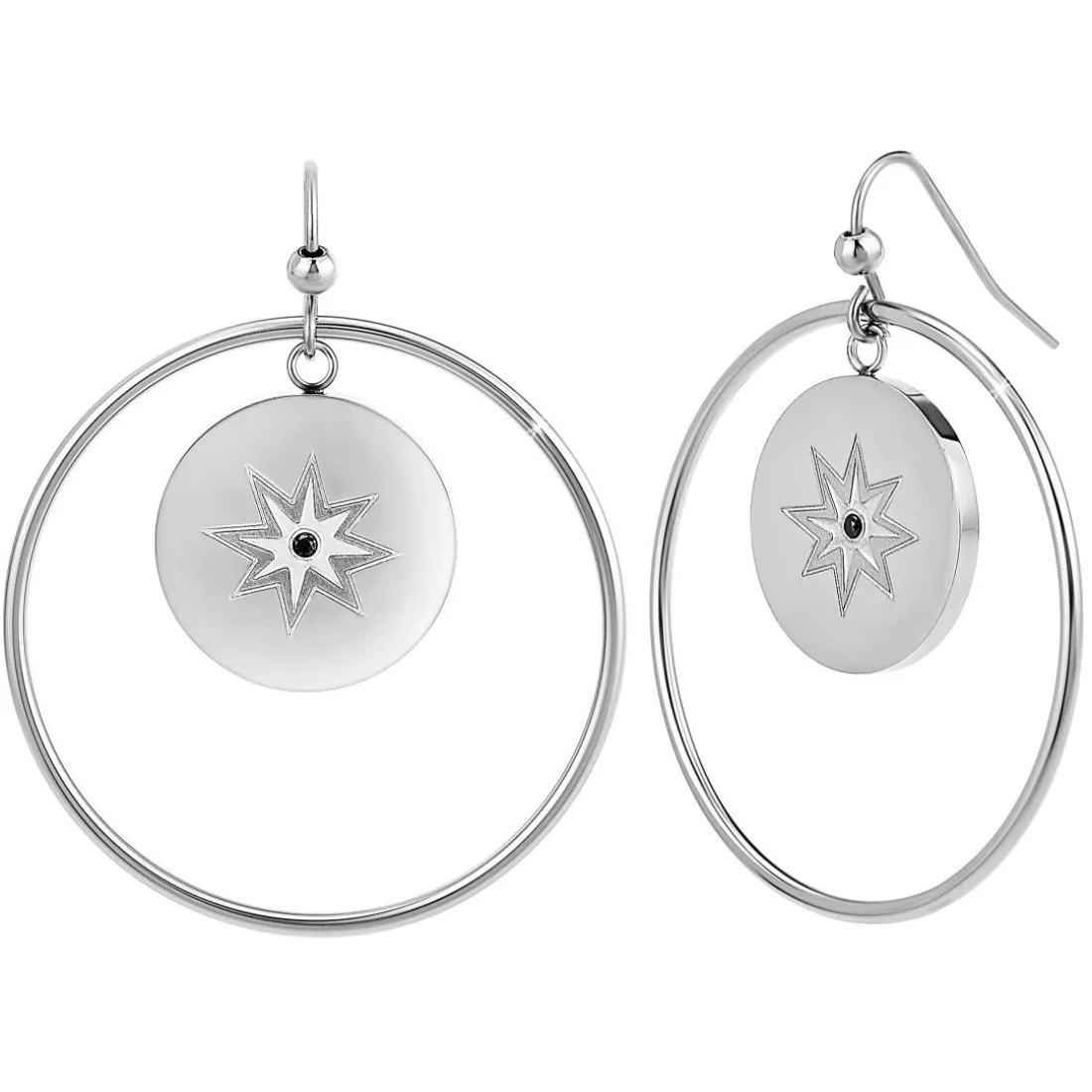 Créoles So Charm - BD2318-BO-ARGENT-DIAMANT-NOIR - Boucles D'Oreilles Argentées