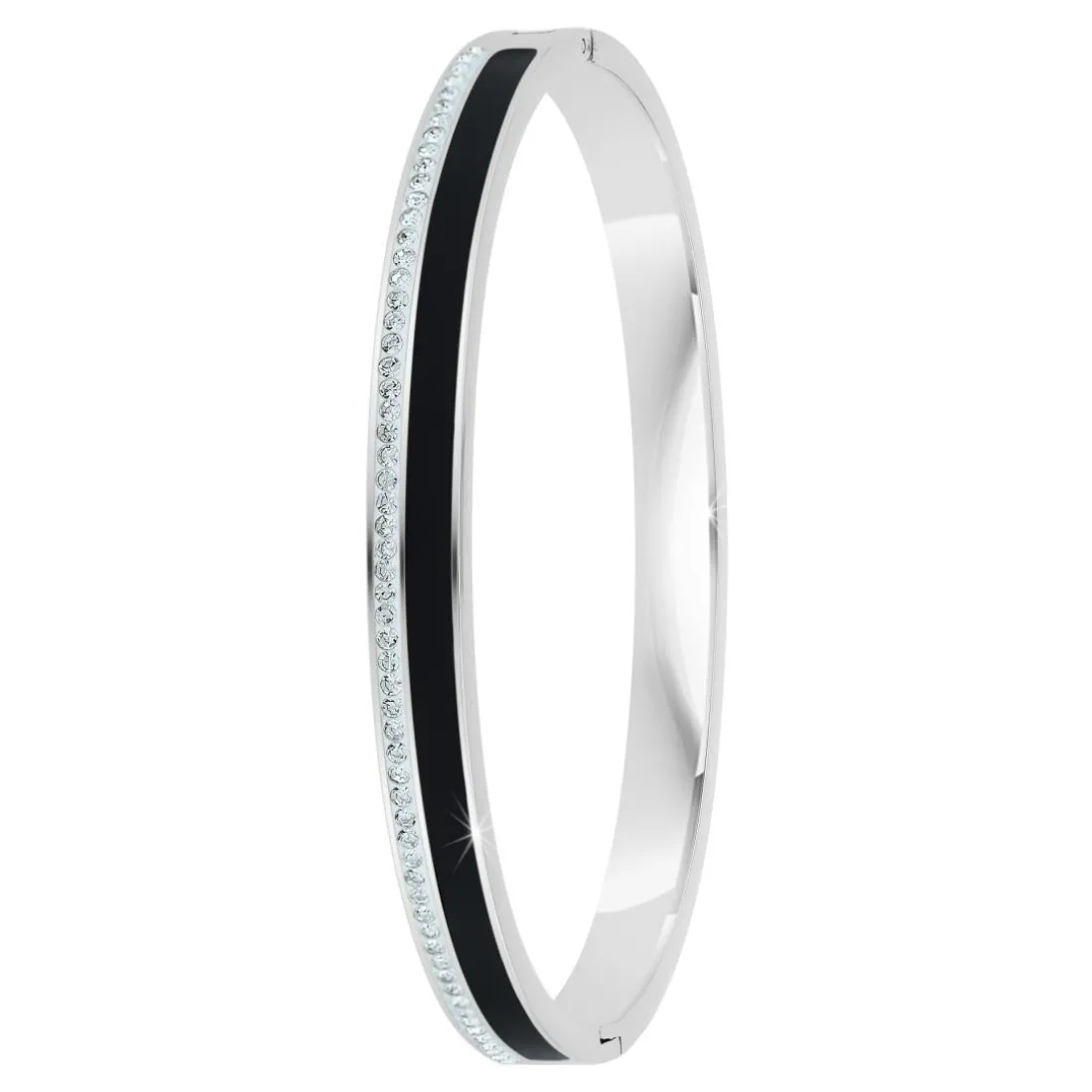 Jonc Femme So Charm - B4338-ARGENT-NOIR - Bracelet Email Argenté