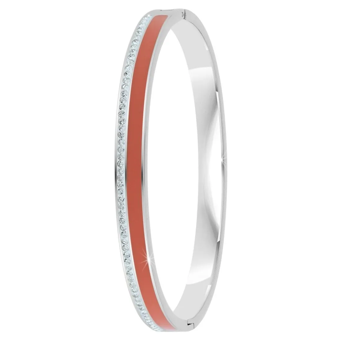 Jonc Femme So Charm - B4338-ARGENT-ORANGE - Bracelet Email Argenté