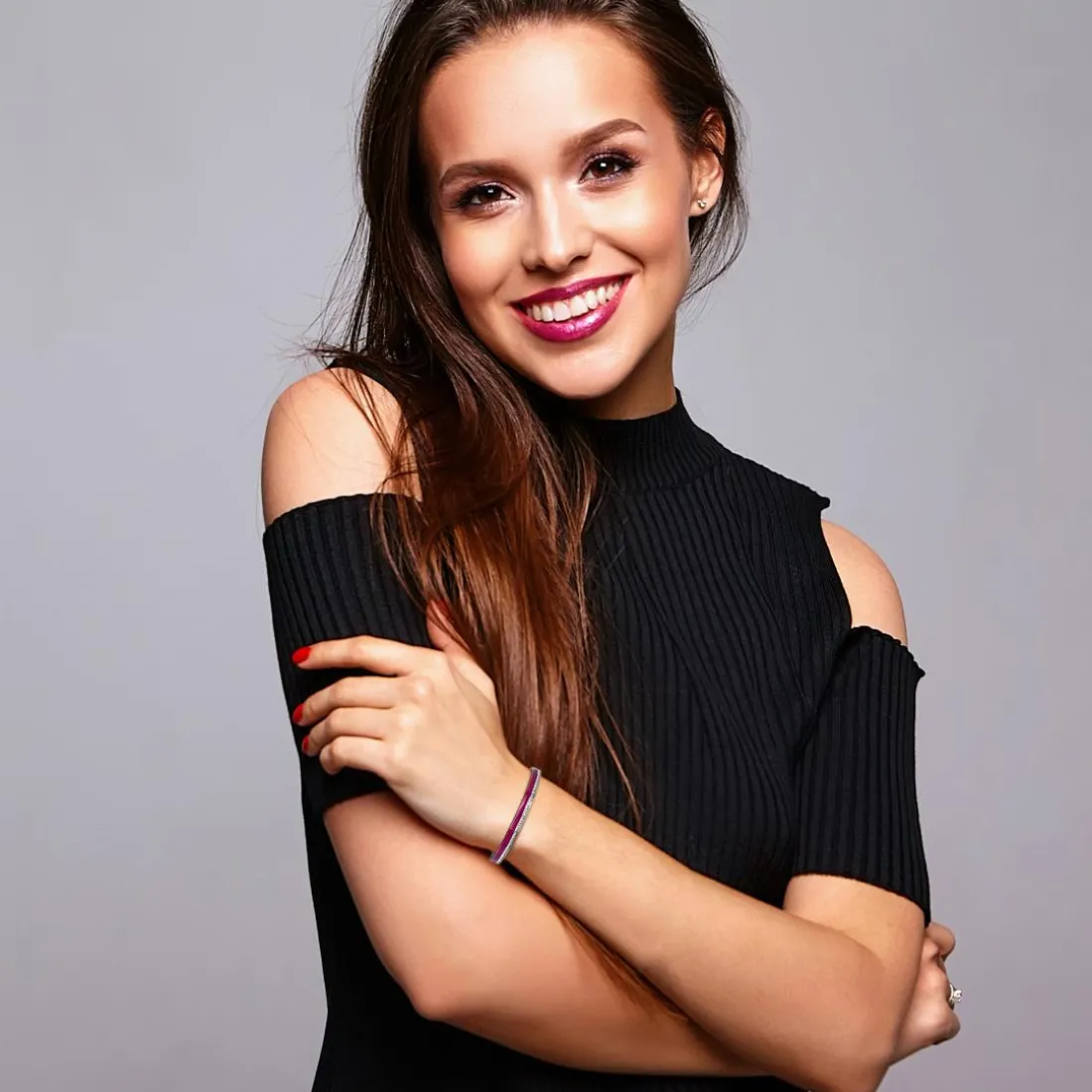 Jonc Femme So Charm - B4338-ARGENT-VIOLET - Bracelet Email Argenté