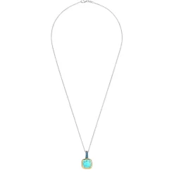 Pendentif Ti Sento - 6829TQ Argent Doré Et Pierre Synthétique Turquoise Carrée Bélière Pavée