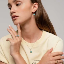 Pendentif Ti Sento - 6829TQ Argent Doré Et Pierre Synthétique Turquoise Carrée Bélière Pavée